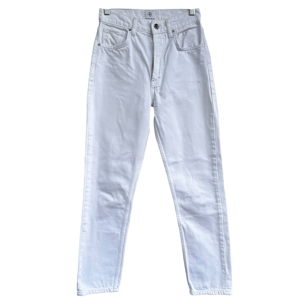 Anine Bing Sonya Jean White‎ High Waisted Straight Leg 100% Cotton Denim 25